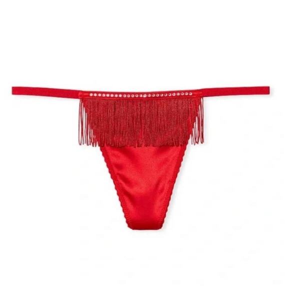 Victoria's Secret Sexy Red V-String Fringe Rhinestone Panty - L - Picture 1 of 5